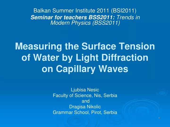 measuring the surface tension of water by light diffraction on capillary waves