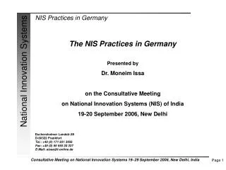 The NIS Practices in Germany Presented by Dr. Moneim Issa on the Consultative Meeting