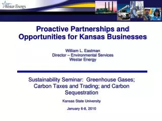 Sustainability Seminar: Greenhouse Gases; Carbon Taxes and Trading; and Carbon Sequestration