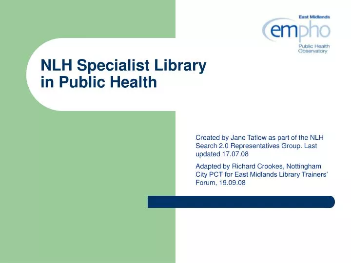 nlh specialist library in public health