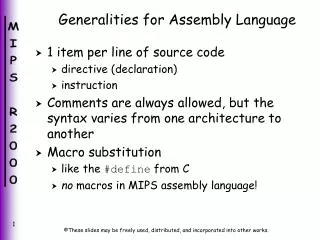 Generalities for Assembly Language