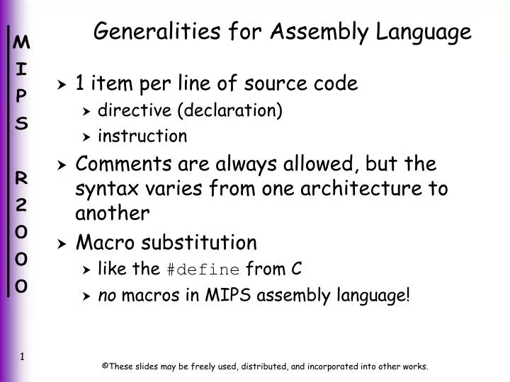 generalities for assembly language