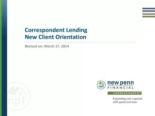 Correspondent Lending New Client Orientation