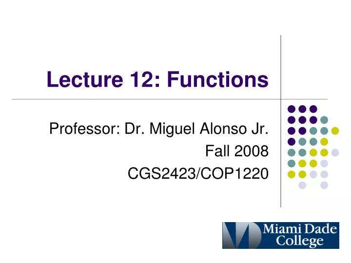 lecture 12 functions
