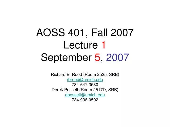 aoss 401 fall 2007 lecture 1 september 5 2007