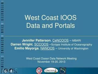 West Coast IOOS Data and Portals