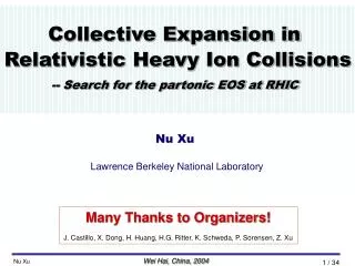 Collective Expansion in Relativistic Heavy Ion Collisions -- Search for the partonic EOS at RHIC