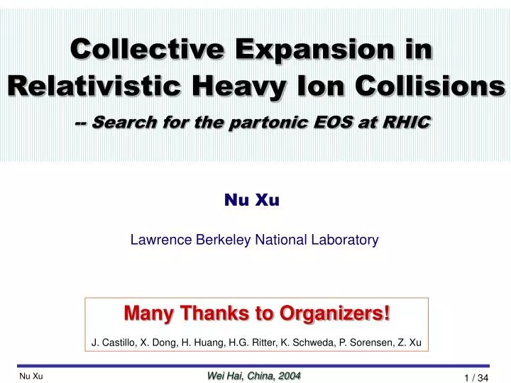 collective expansion in relativistic heavy ion collisions search for the partonic eos at rhic