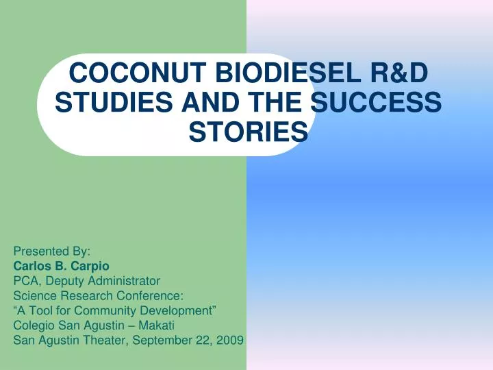 coconut biodiesel r d studies and the success stories