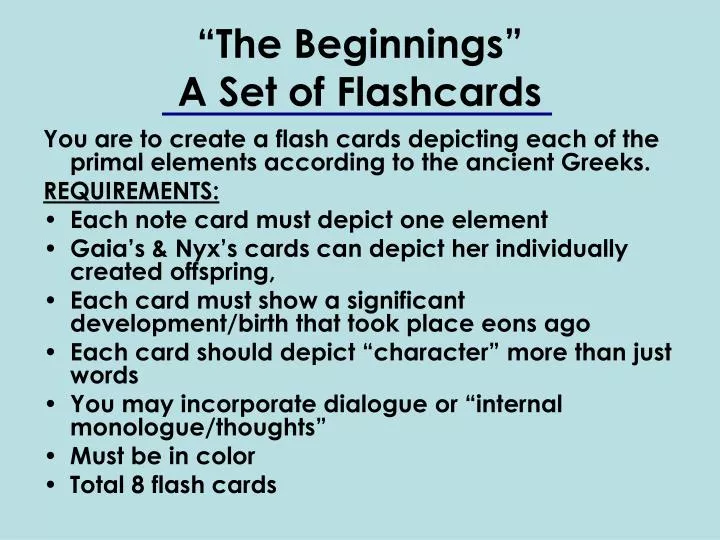 the beginnings a set of flashcards