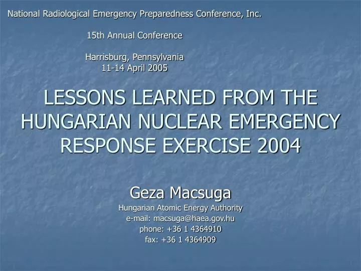 lessons learned from the hungarian nuclear emergency response exercise 2004