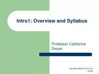 Intro1: Overview and Syllabus