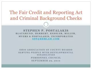 The Fair Credit and Reporting Act and Criminal Background Checks