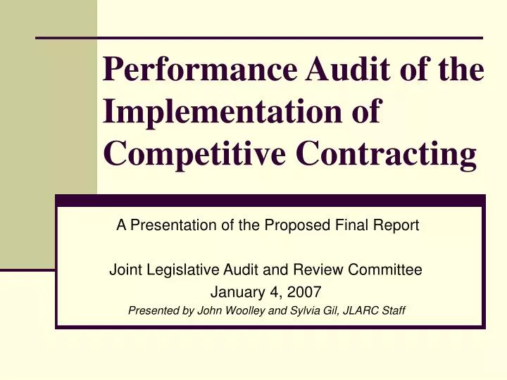 performance audit of the implementation of competitive contracting