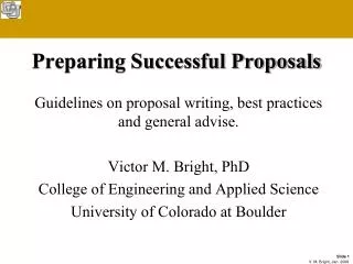 Preparing Successful Proposals
