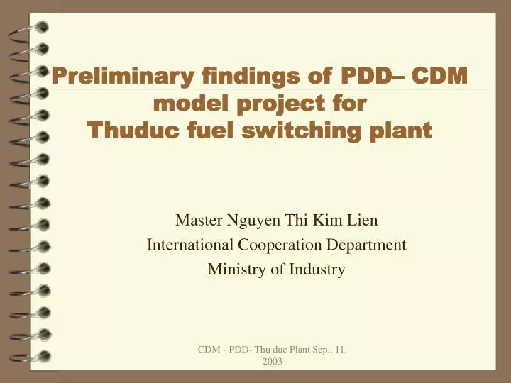 preliminary findings of pdd cdm model project for thuduc fuel switching plant