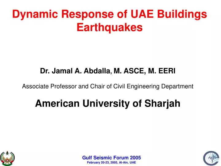 dynamic response of uae buildings earthquakes