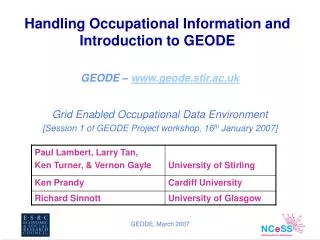Handling Occupational Information and Introduction to GEODE