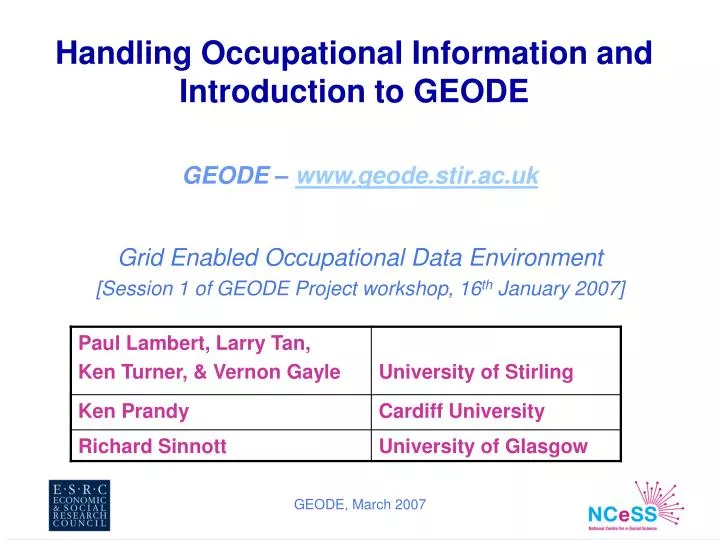 handling occupational information and introduction to geode