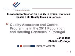 European Conference on Quality in Official Statistics Session 26: Quality Issues in Census