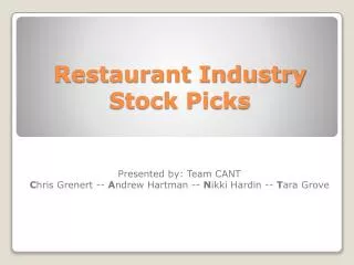 Restaurant Industry Stock Picks