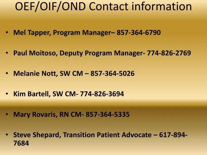 oef oif ond contact information