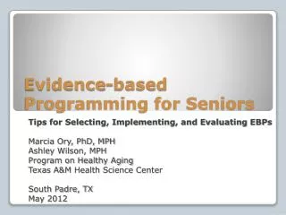 Evidence-based Programming for Seniors