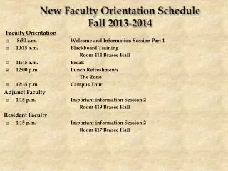 New Faculty Orientation Schedule Fall 2013-2014