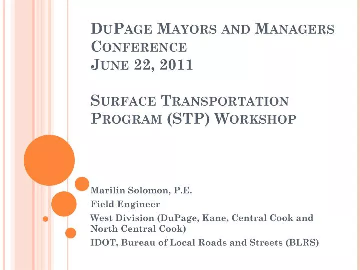 dupage mayors and managers conference june 22 2011 surface transportation program stp workshop
