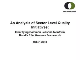 An Analysis of Sector Level Quality Initiatives: