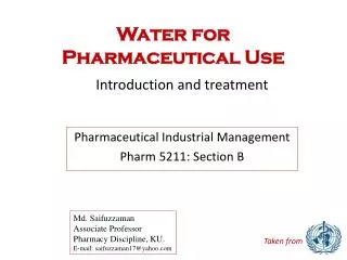 Water for Pharmaceutical Use