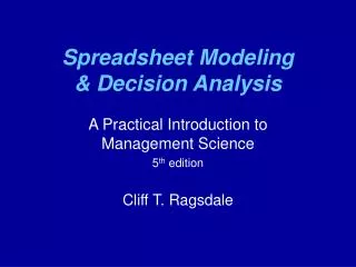 spreadsheet modeling decision analysis