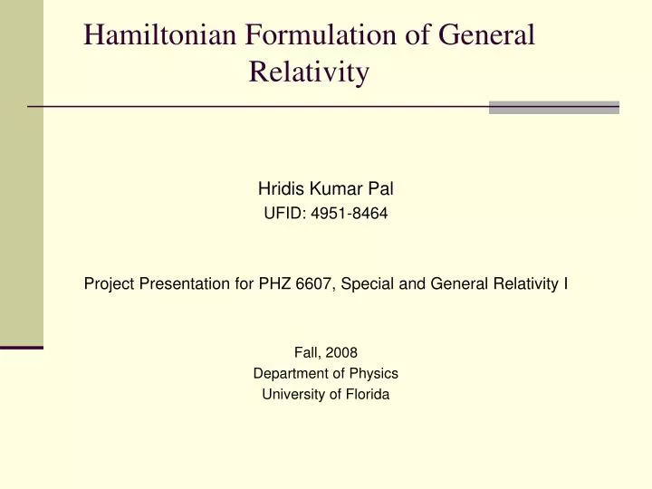 hamiltonian formulation of general relativity