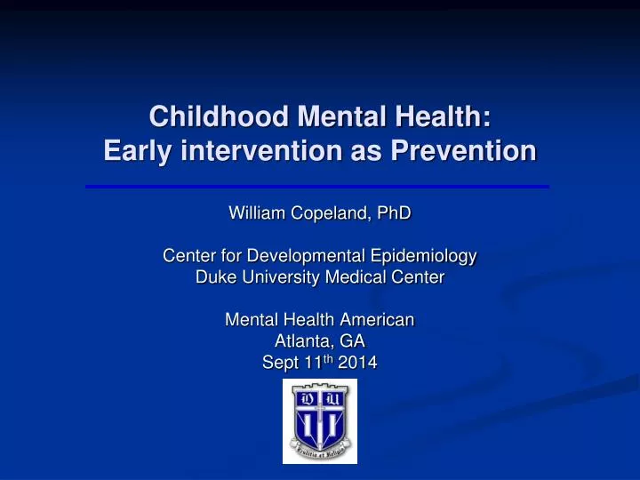 childhood mental health early intervention as prevention