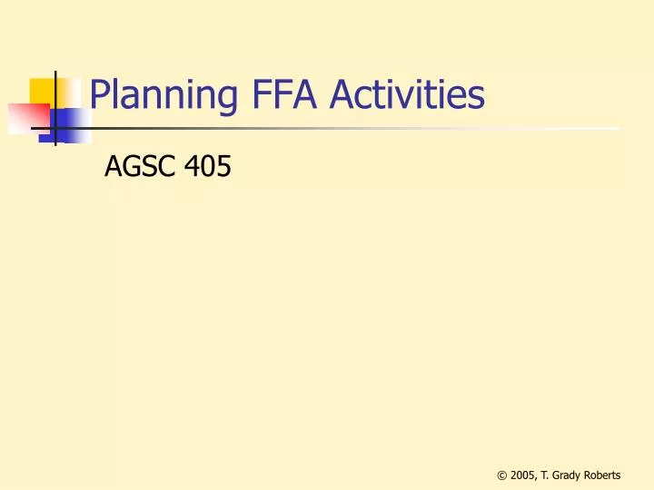 planning ffa activities
