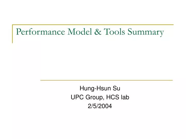 performance model tools summary
