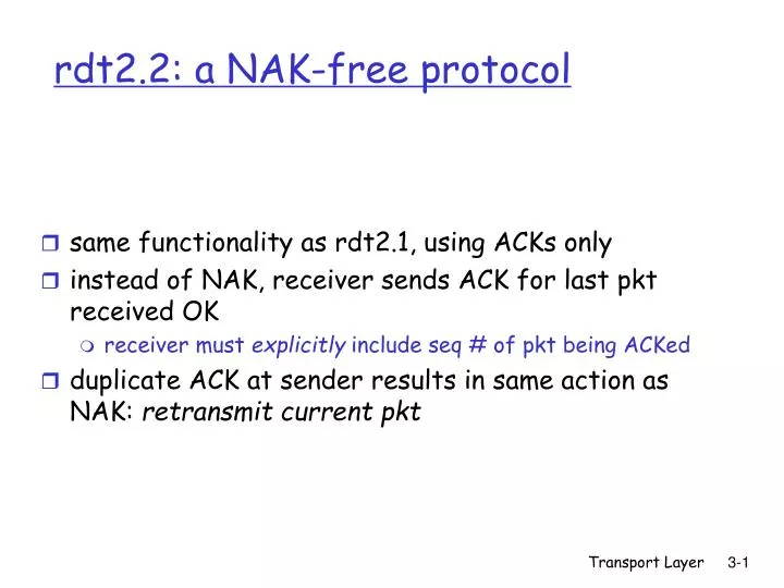 rdt2 2 a nak free protocol