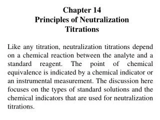 Chapter 14 Principles of Neutralization Titrations