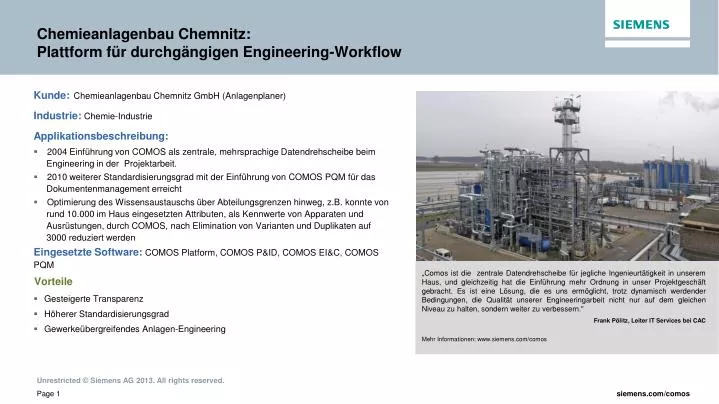 chemieanlagen bau chemnitz plattform f r durchg ngigen engineering workflow