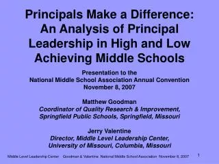 Presentation to the National Middle School Association Annual Convention November 8, 2007