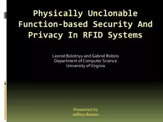 Physically Unclonable Function-based Security And Privacy In RFID Systems