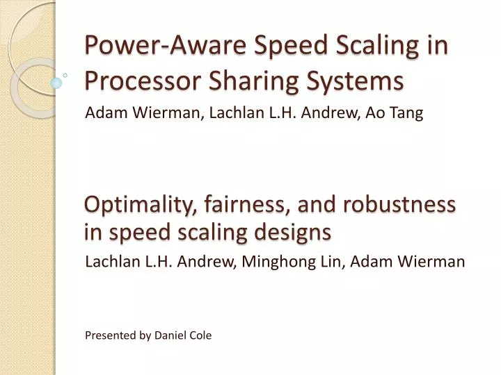 power aware speed scaling in processor sharing systems