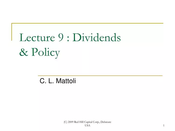 lecture 9 dividends policy