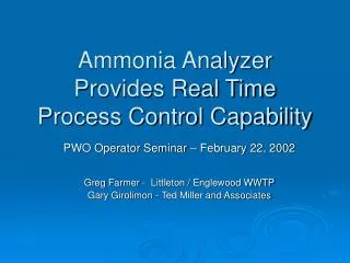 Ammonia Analyzer Provides Real Time Process Control Capability