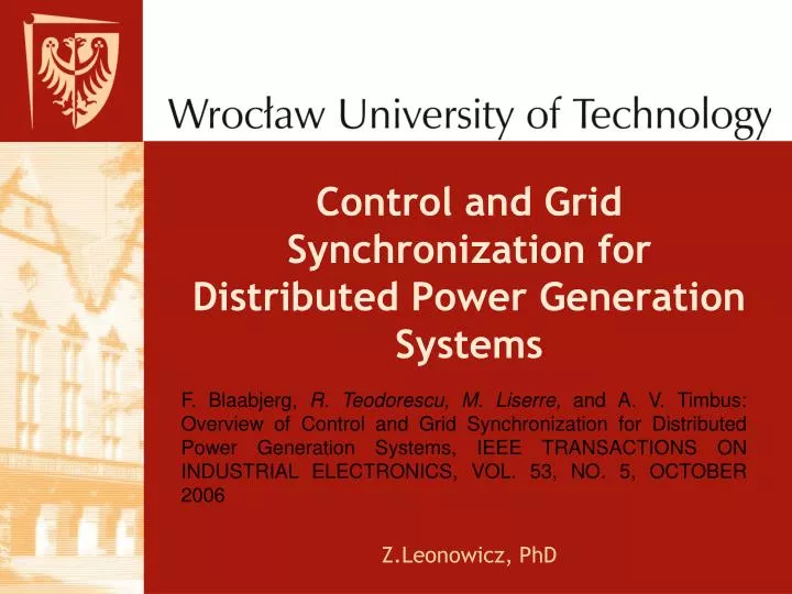 control and grid synchronization for distributed power generation systems