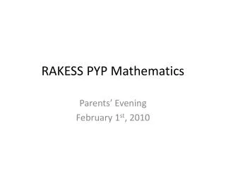 RAKESS PYP Mathematics