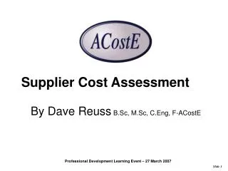 Supplier Cost Assessment