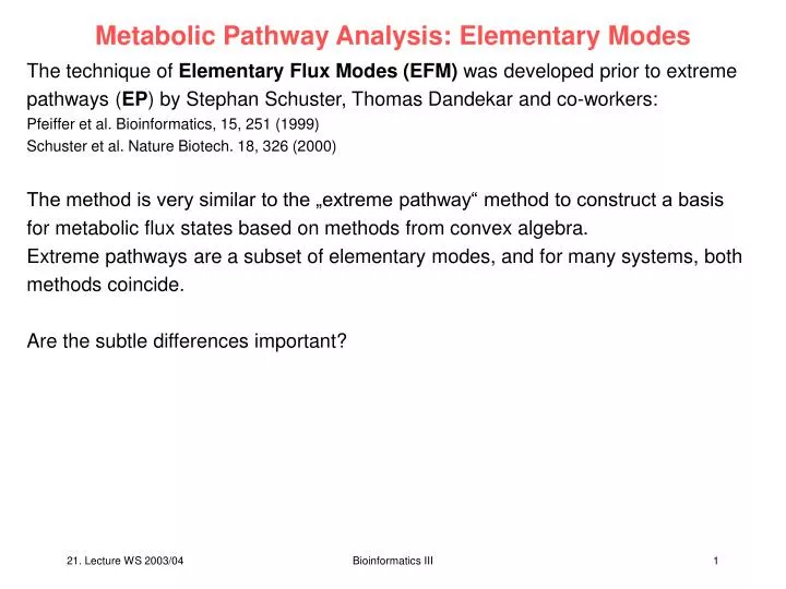 metabolic pathway analysis elementary modes
