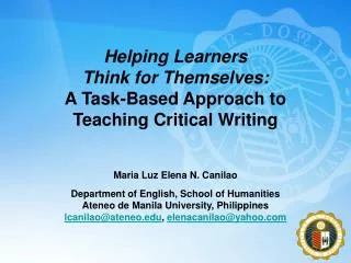 Helping Learners Think for Themselves: A Task-Based Approach to Teaching Critical Writing