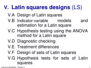 V.	 Latin squares designs (LS)